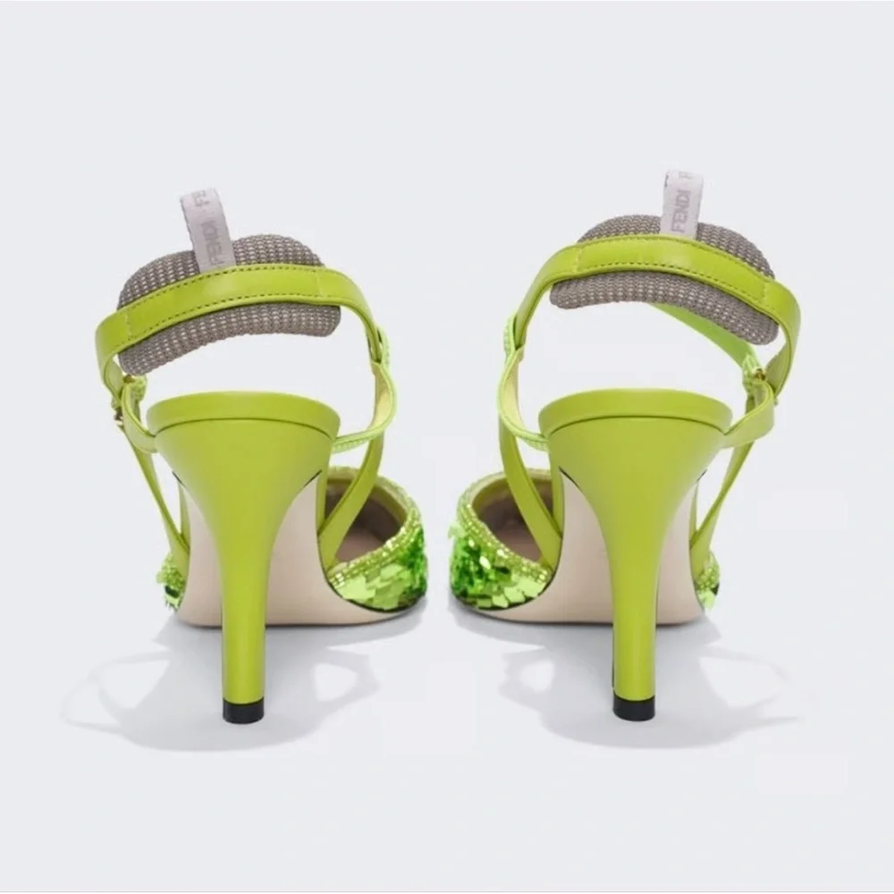 ✨ Authentic FENDI Green Sequin High-Heeled Slingbacks – Statement Glam ✨